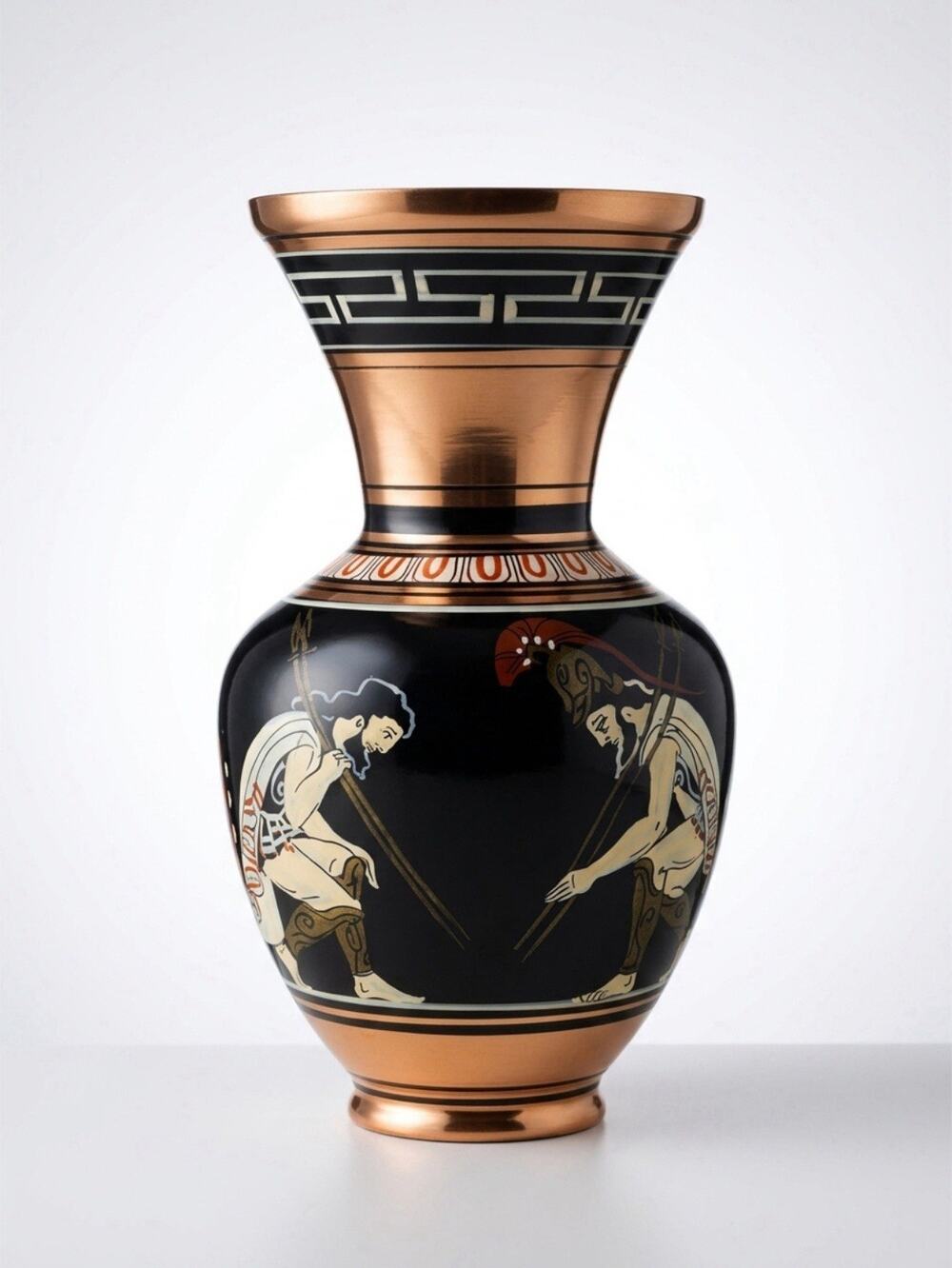 Vintage Greek Artwork HandPainted Human Figure Copper Vase Decorative Classical